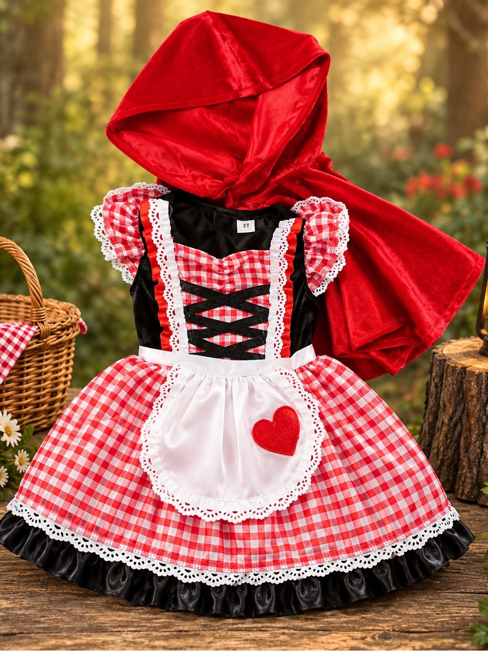 Infants Little Red Riding Hood Costume with Gingham Skirt